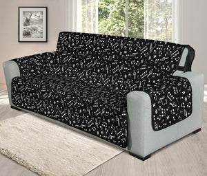 Black and White Music Notes Pattern Oversized Sofa Couch Cover Protector