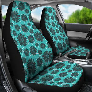 Teal With Gray Daisies Rustic Pattern Car Seat Covers