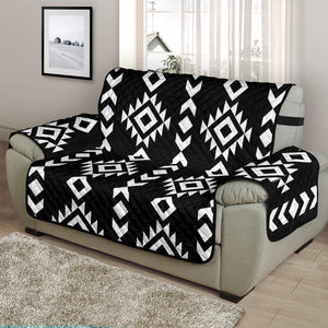 Black and White Ethnic Tribal Pattern on 48" Chair and a Half Sized Sofa Protector Couch Slipcover
