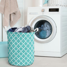Load image into Gallery viewer, Turquoise Quatrefoil Laundry Basket Storage Bin
