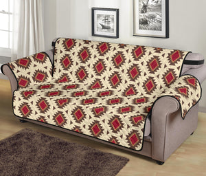 Creamy Beige and Red Navajo Style Native Tribal Pattern 70" Sofa Cover Couch Protector