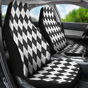 White Charcoal and Slate Colored Argyle Car Seat Covers Preppy Pattern