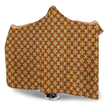 Load image into Gallery viewer, Brown With Orange and Green Retro Flower Pattern Hooded Blanket With Tan Sherpa Lining
