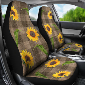 Dark Brown Burlap Style Buffalo Plaid Car Seat Covers
