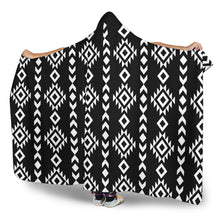Load image into Gallery viewer, Black and White Ethnic Pattern Tribal Hooded Blanket With Sherpa Lining

