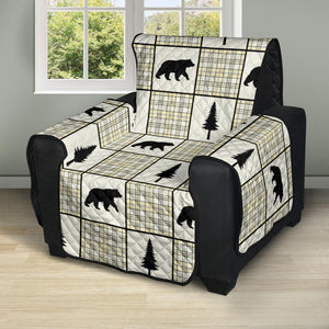 Yellow, Gray and Black, Bear and Plaid Pattern Recliner Slipcover Protector