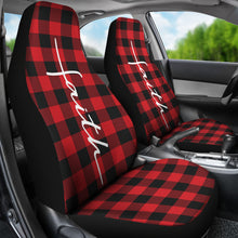 Load image into Gallery viewer, Faith Word Cross In White On Red Buffalo Plaid Car Seat Covers Religious Christian Themed
