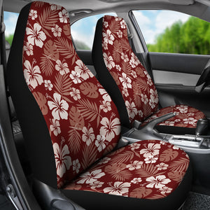 Maroon Hibiscus Car Seat Covers Hawaiian Pattern Set of 2