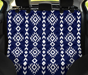 Navy and White Ethnic Tribal Pattern on Back Bench Seat Protector Cover For Pets