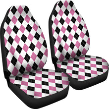 Load image into Gallery viewer, White Pink and Black Argyle Pattern Car Seat Covers Preppy and Girly
