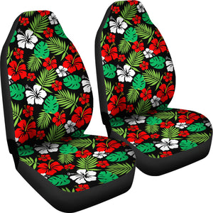 Hibiscus Flower Car Seat Covers In Red and Green Hawaiian Pattern Polynesian Set of 2