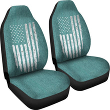 Load image into Gallery viewer, Distressed American Flag Turquoise Faux Denim Car Seat Covers
