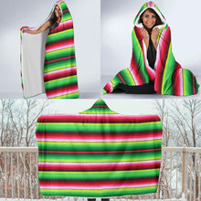Load image into Gallery viewer, Bright Green and Red Serape Style Hooded Blanket
