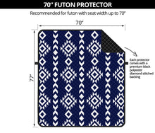 Load image into Gallery viewer, Navy Blue and White Ethnic Tribal Pattern on 70&quot; Futon Sleeper Protector Furniture Slipcover
