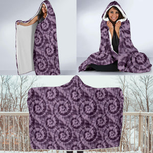 Purple Tie Dye Hooded Blanket With White Fleece Lining