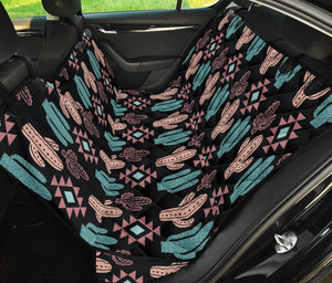 Dusty Rose Pastel Turquoise Boho Cactus Pattern Back Seat Cover For Pets