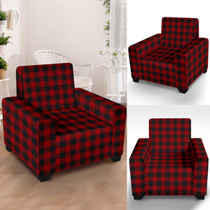 Red and Black Buffalo Plaid Stretch Armchair Slipcover For Chairs Up To 43" Wide