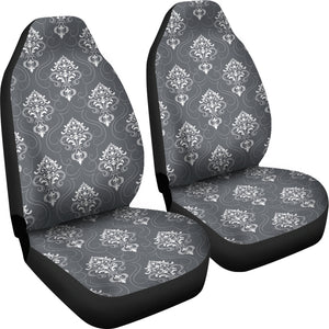 Gray and White Damask Pattern Car Seat Covers Set