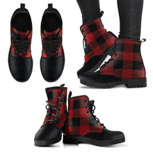 Load image into Gallery viewer, Red and Black Buffalo Plaid vegan Leather Boots
