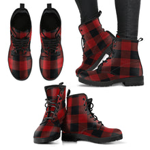 Load image into Gallery viewer, Red and Black Buffalo Plaid vegan Leather Boots
