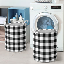 Load image into Gallery viewer, Black and White Buffalo Plaid Laundry Basket Hamper or Toy Storage Bin
