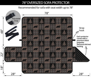 Brown and Black Plaid Lodge Style Patchwork Pattern 78" Oversized Sofa Slipcover Protector