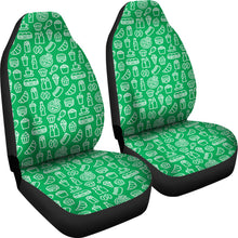 Load image into Gallery viewer, Delivery Driver Green and White Fast Food Pattern Car Seat Covers Set of 2
