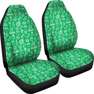 Delivery Driver Green and White Fast Food Pattern Car Seat Covers Set of 2