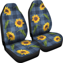 Load image into Gallery viewer, Blue Denim Buffalo Plaid With Rustic Sunflowers Car Seat Covers

