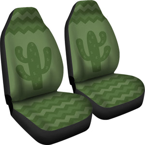 Green Chevron With Cactus Design Car Seat Covers Set
