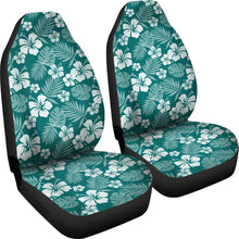 Load image into Gallery viewer, Dark Teal and White Hibiscus Flower Car Seat Covers Set of 2 Hawaiian Pattern
