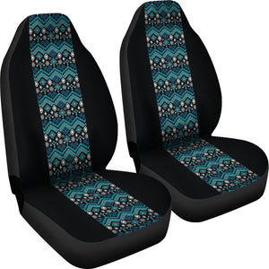 Black With Teal Ethnic Pattern Stripe Car Seat Covers Set