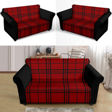 Load image into Gallery viewer, Red and Black Plaid Color Block Stretch Loveseat Sofa Slipcover Protector
