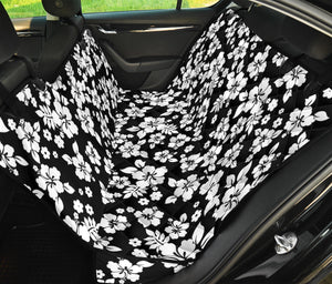Black With White Hibiscus Hawaiian Flower Pattern Back Seat Protector Cover