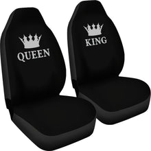 Load image into Gallery viewer, King and Queen Car Seat Covers Black and Silver Set of 2
