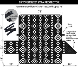 Black and White Ethnic Tribal Pattern 78" Oversized Sofa Protector Couch Slipcover