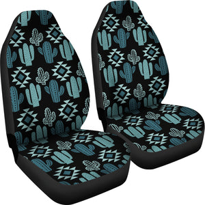 Teal Boho Cactus Pattern on Black Car Seat Covers Seat Protectors Set of 2