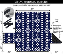 Load image into Gallery viewer, Navy Blue and White Ethnic Tribal Pattern 70&quot; Oversized Sofa Protector Couch Slipcover
