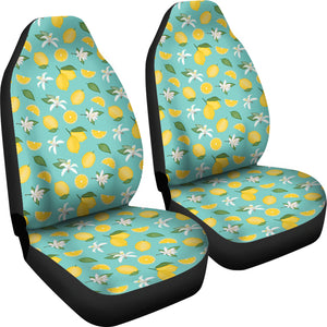 Pastel Blue Green With Yellow Lemon Pattern Car Seat Covers Set