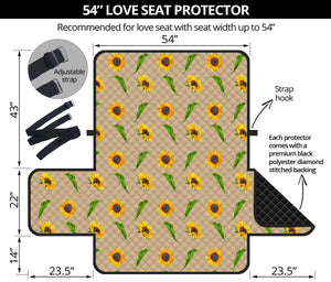 Tan With Rustic Sunflower Pattern 54" Loveseat Cover Sofa Protector Farmhouse Decor