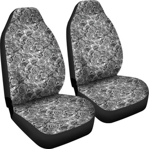 Rose Car Seat Covers Black White Roses Goth Gothic Emo Set Of 2 Front Bucket Seats SUV or Car