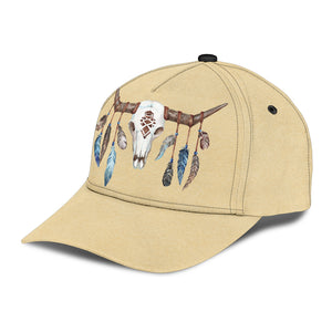 Tan Boho Cow Skull and Feathers Classic Hat Baseball Cap