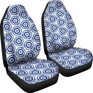 White With Blue Shibori Dye Pattern Ethnic Boho Car Seat Covers
