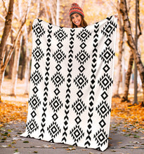 Load image into Gallery viewer, White With Black Ethnic Tribal Pattern Fleece Throw Blanket

