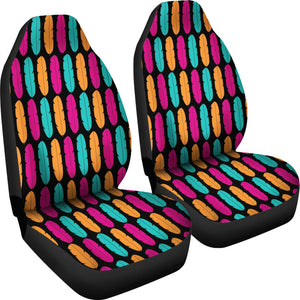 Colorful Boho Feathers on Black Background Car Seat Covers Pink, Teal and Orange