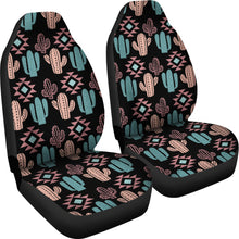 Load image into Gallery viewer, Pastel Turquoise and Rose Cactus Boho Pattern on Black Car Seat Covers Set of 2
