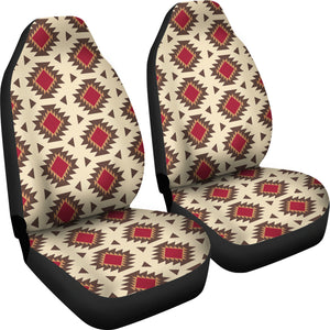 Navajo Inspired Native Tribal Ethnic Car Seat Covers in Creamy Beige and Red