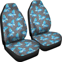 Load image into Gallery viewer, Dark Gray White Leaves Background With Blue Butterfly Car Seat Covers
