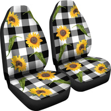 Load image into Gallery viewer, Black and White Buffalo Plaid With Rustic Sunflowers Car Seat Covers Seat Protectors Farmhouse
