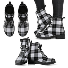 Load image into Gallery viewer, Black and White Tartan Plaid Boots Vegan Leather
